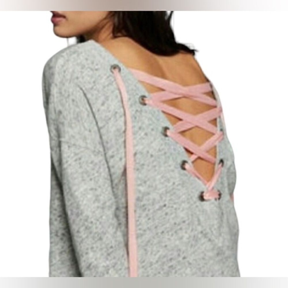 Abercrombie lace up open back gray sweater size small